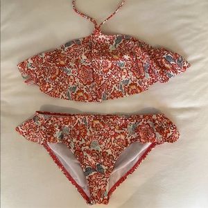 Girls ruffle orange/coral bikini